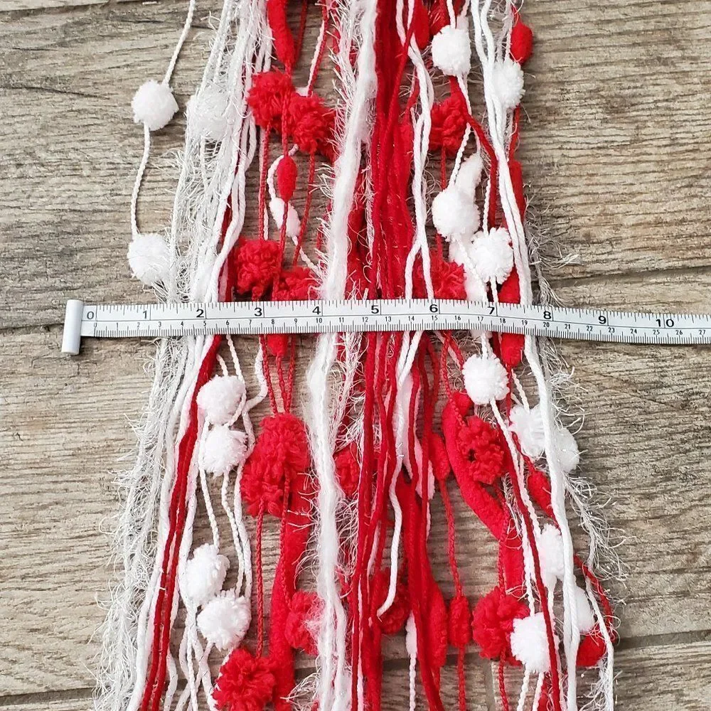 Hand Crafted Scarves or Boho Wall Hanging Decor Red White and Silver set of 4